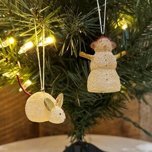 Set of 2 animal glittery gumdrop small Christmas ornaments